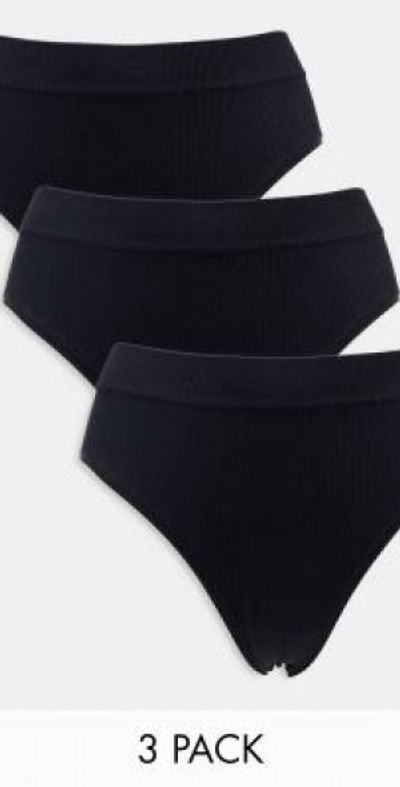 Lindex Lindex 3-pack high waist seamless ribbed brazilian briefs in black
