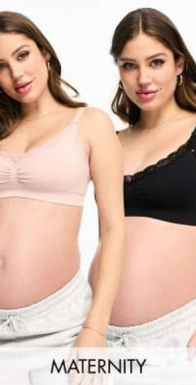 Lindex Lindex MOM Maternity 2 pack seamless lace bras in pink and black-Multi