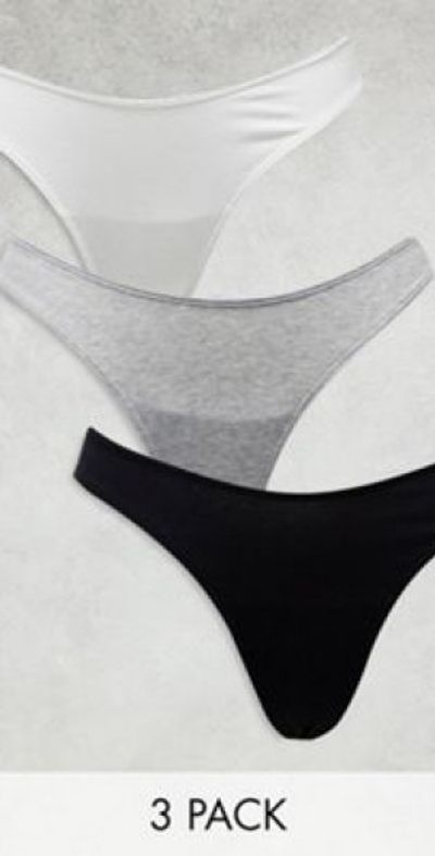 Lindex Lindex Nellie 3 pack cotton v front thong in gray