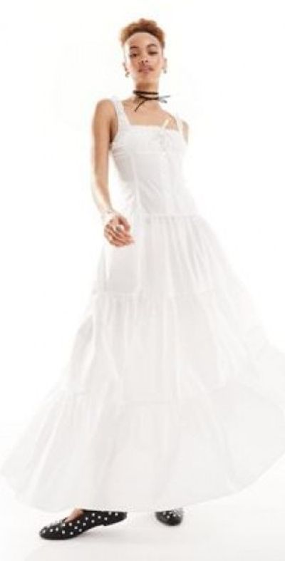Lioness - milkmaid tiered maxi dress in white
