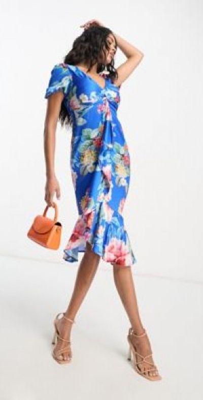 betsey johnson asymmetrical dress Olive One Shoulder Pleated Satin Midi Dress  AX Paris