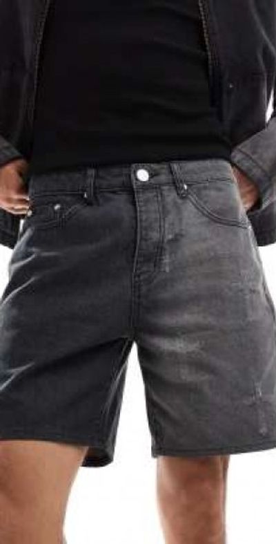 Liquor N Poker Liquor N Poker distressed cross denim shorts in black wash