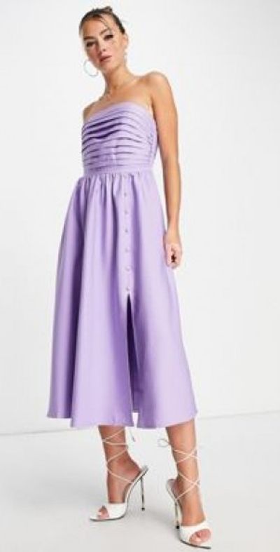 fitted lace wedding dress Papeete Ruched Bandeau Midi Dress in Lavender Purple main image 1