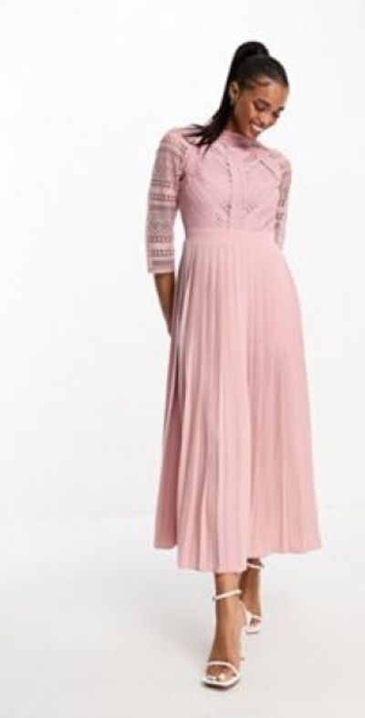 Little Mistress - lace detail midaxi dress in blush pink Little Mistress - lace detail midaxi dress in blush pink