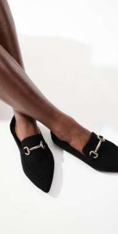 London Rebel London Rebel buckle detail pointed toe loafers in black