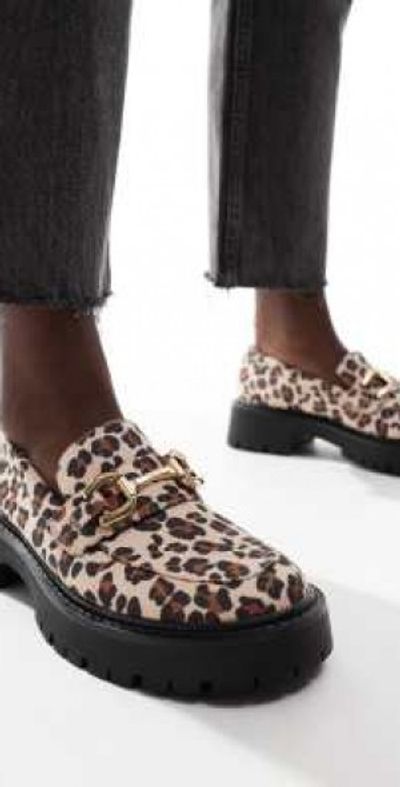 London Rebel Perdy metal trim chunky loafers in leopard-Multi
