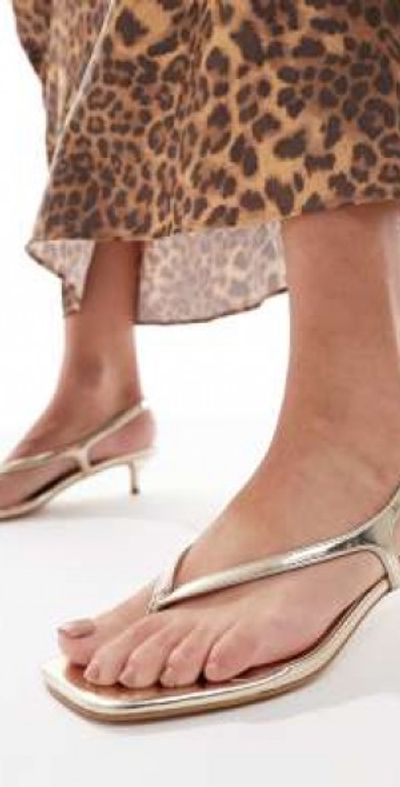 London Rebel London Rebel strap detail thong heeled sandals in gold
