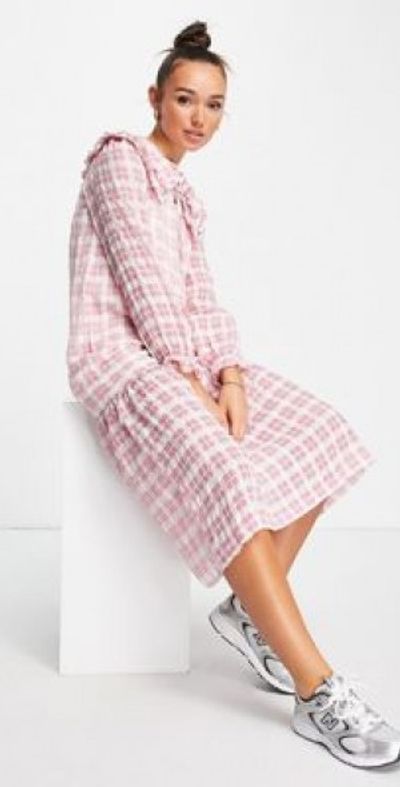 asos pink smock dress ASOS EDITION organza smock midi dress with floral embroidery in pink