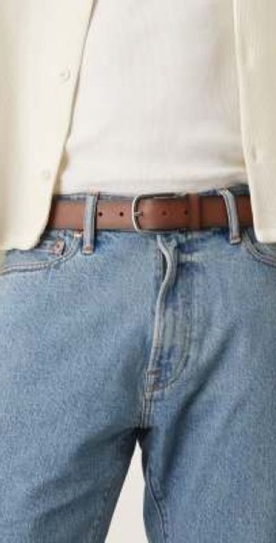 Mango Mango leather curved buckle belt in washed brown