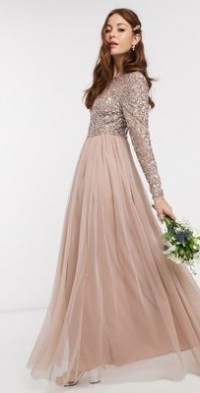 maya bridesmaid sleeveless midaxi tulle dress with tonal delicate sequin overlay in taupe blush