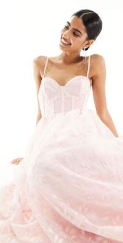 Maya - Premium bandeau organza maxi dress in peach-Orange