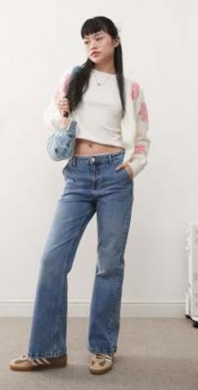 Miss Selfridge Miss Selfridge flare wide leg jean in mid blue