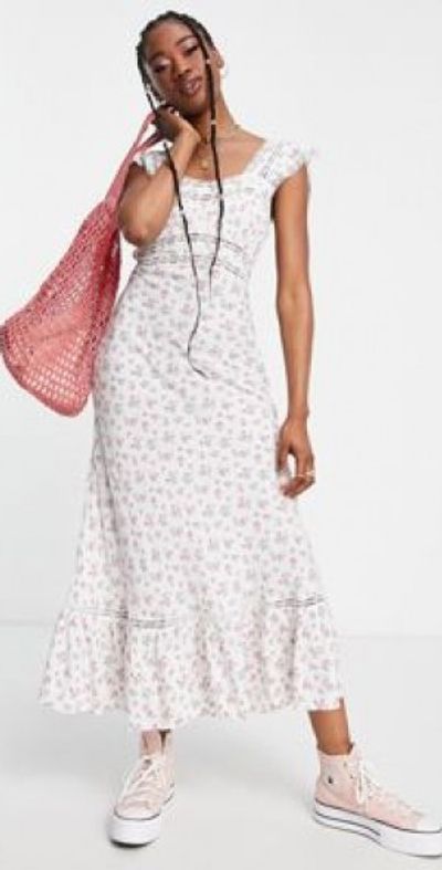 chinese dress ladies Miss Selfridge Lace Trim Faux Leather Croc Maxi Dress In Black main image 1