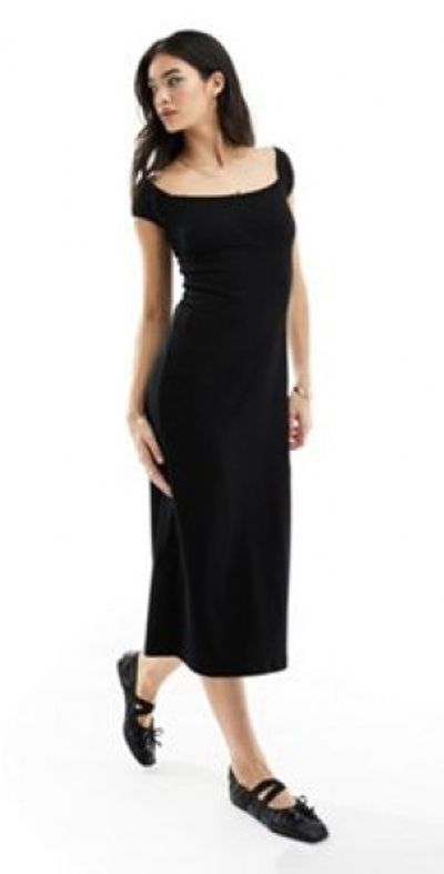 black milkmaid midi dress Black Tulle Dot Milkmaid Dress