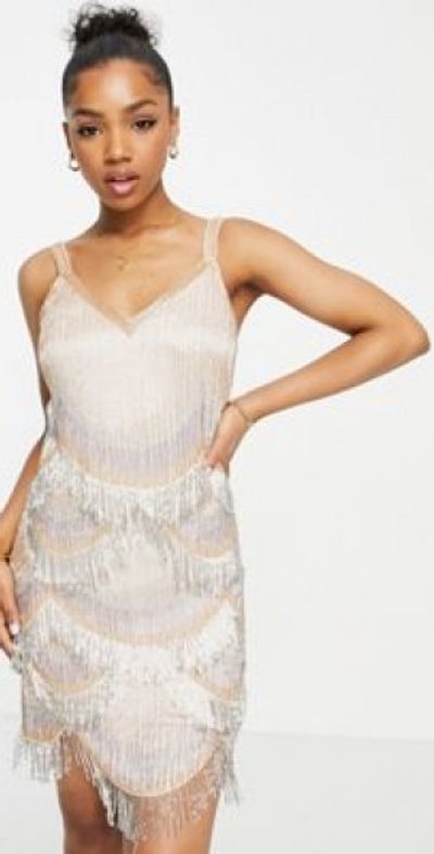 Miss Selfridge Premium embellished scallop fringe detail mini