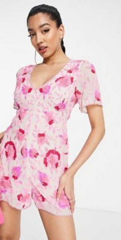 miss selfridge pink sequin dress Miss Selfridge Sequin Bandeau Mini Dress in Pink