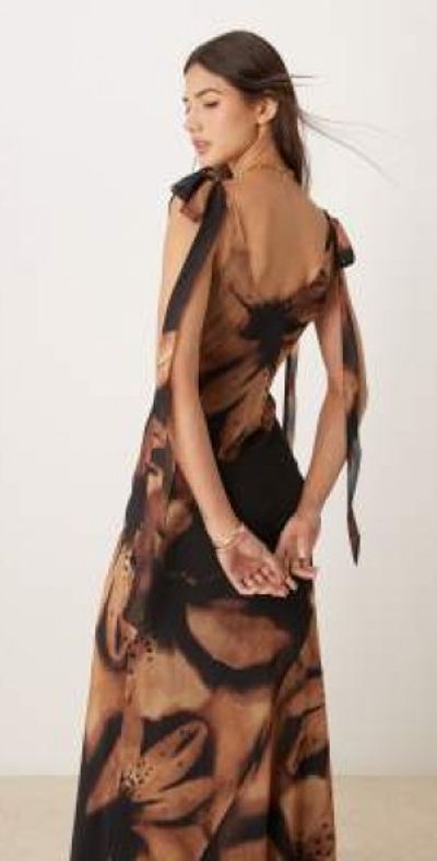 brown floral slip dress Satin Slip Dress main image 0
