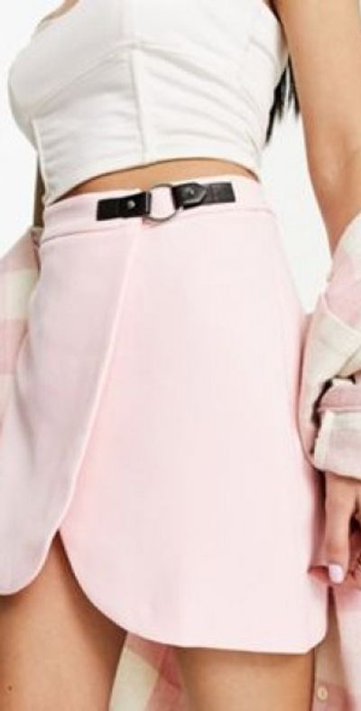 Miss Selfridge Miss Selfridge wrap mini skirt with buckle detail in light pink