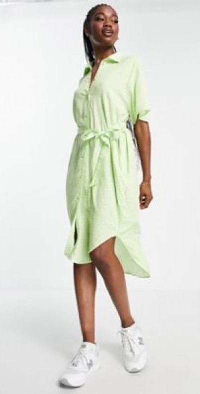 Monki - belted mini shirt dress in green floral print