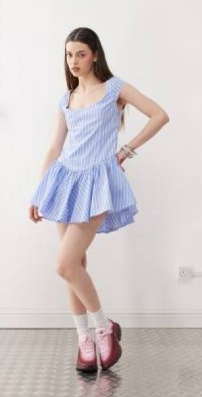 Monki Monki cap sleeve corset mini dress in blue and pink stripe