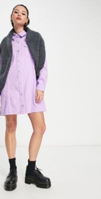 Monki - denim shirt mini dress in lilac-Purple
