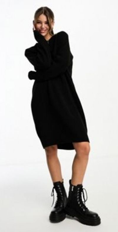 Monki - long sleeve oversized knitted sweater dress in black