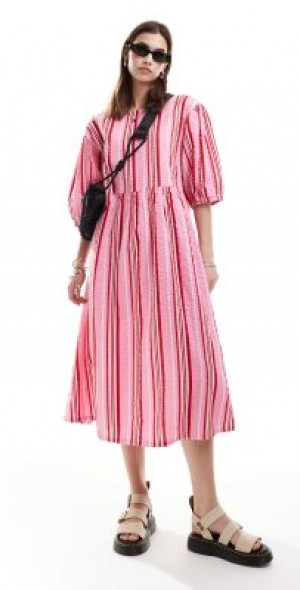 Monki Pink Paint Splatter Jeans Monki Seersucker Smock Midi Dress