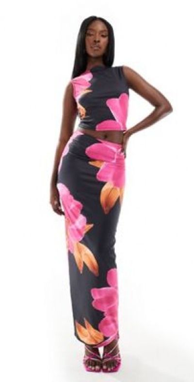 Murci Murci column maxi skirt in pink peony - part of a set-Multi