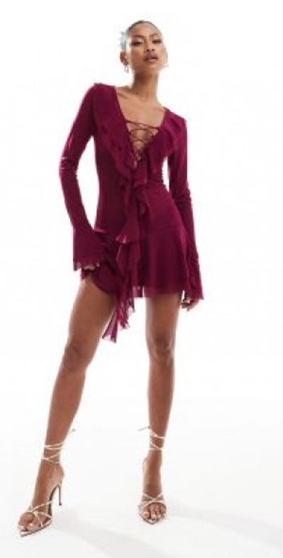 lace up ruffled tiered mini dress in tan print Live Loud Ruffle Layered Hem Mini Dress Cream main image 0