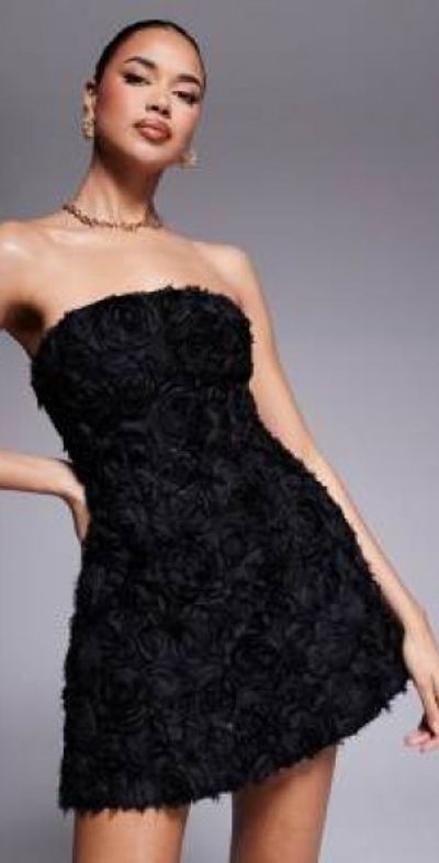 Murci - Exclusive structured bandeau 3D floral mini dress in black