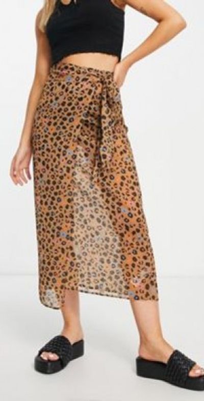Never Fully Dressed - wrap midi skirt in leopard confetti print - part of a set-Brown Never Fully Dressed - wrap midi skirt in leopard confetti print - part of a set-Brown