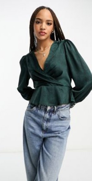 New Look Satin Shirt 2026.New Look - satin wrap blouse with open back in green