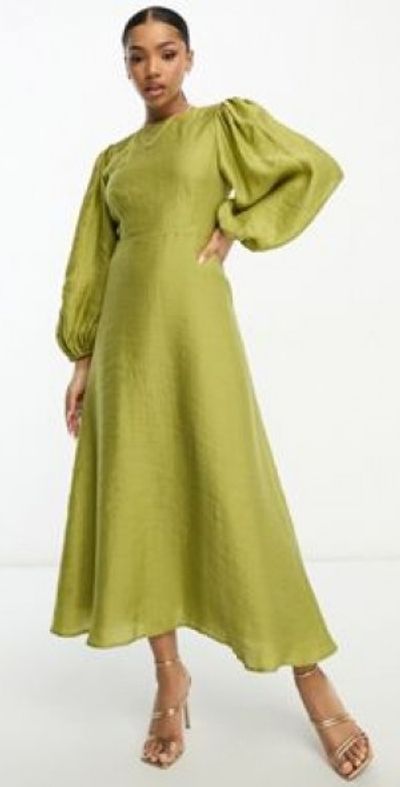 slim fit dress slacks ELLIE MAKIR BALLOON SLEEVE MAXI DRESS – Blew Boutique main image 0