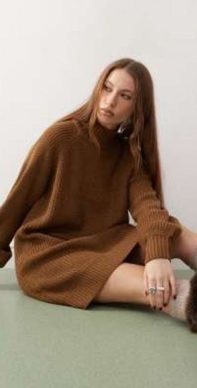 Noisy May Noisy May high neck knit mini dress in dark brown
