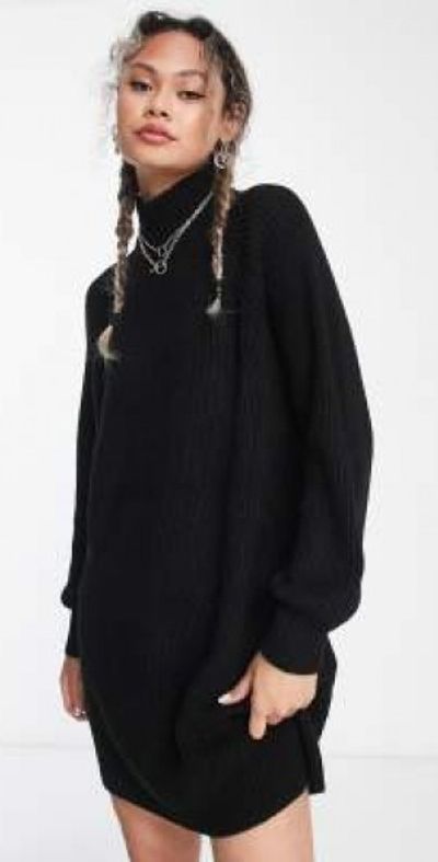 Noisy May Noisy May high neck knit mini sweater dress in black