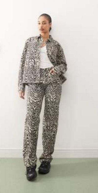 Noisy May Noisy May Marley wide leg jeans in zebra - part of a set-Black
