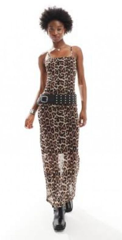 Noisy May Noisy May mesh maxi dress in leopard print-Brown