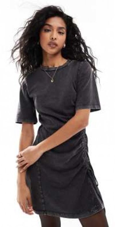 ruched side t shirt dress Women Lightweight Linen T Shirt Dress Wrap V Neck Ruched Side Tie Knot Casual Solid Color Breathable Summer Outfits