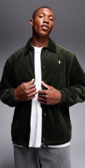 Polo Ralph Lauren - icon logo lined cord coach jacket in olive green