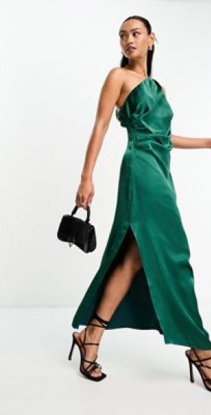 Curve Plisse Ruched Front Emerald Green Midaxi Dress