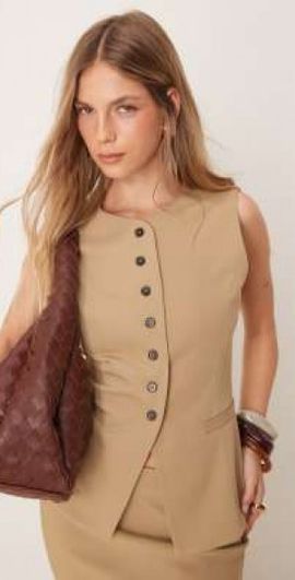 Pretty Lavish Pretty Lavish buttoned down vest in camel - part of a set-Neutral