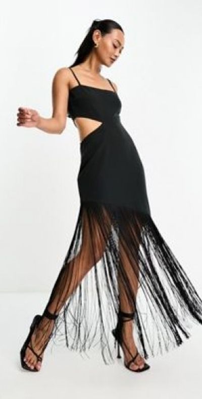 Pretty Lavish - cut-out tassel maxi dress in black