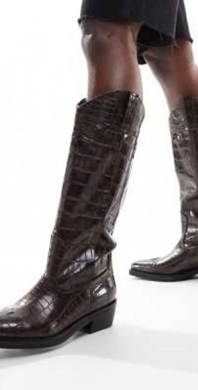 Public Desire Apollo western knee boots in brown croc