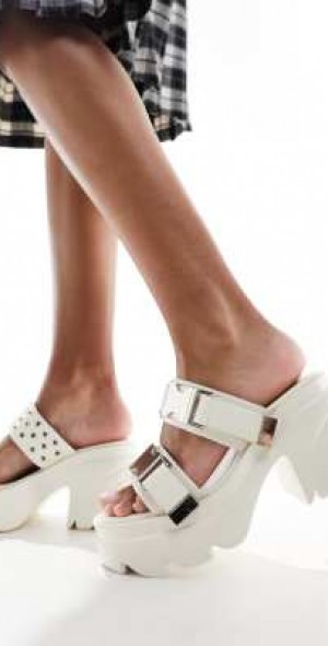 Public Desire Public Desire Yuki chunky sandal with western hardware in cream-White