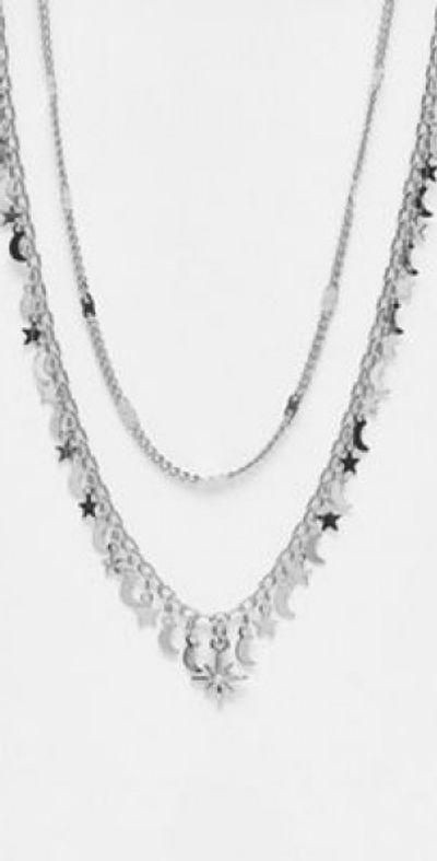 Reclaimed Vintage Reclaimed Vintage astrology multirow necklace in silver-Gold