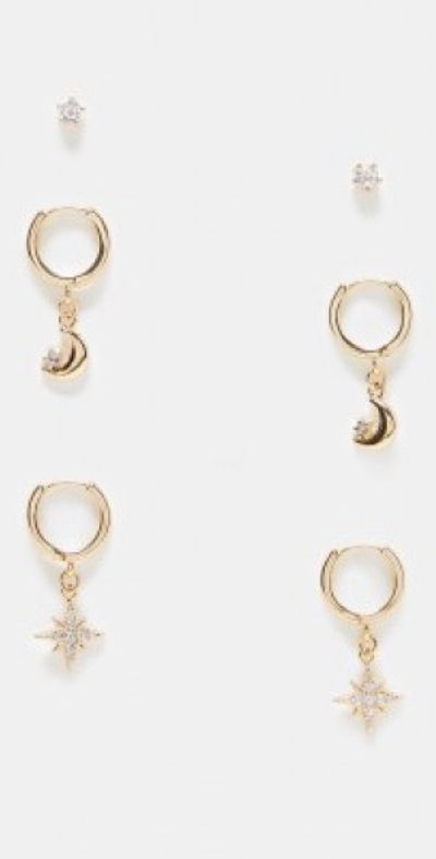 Reclaimed Vintage Reclaimed Vintage earrings multipack with moon and star-Gold