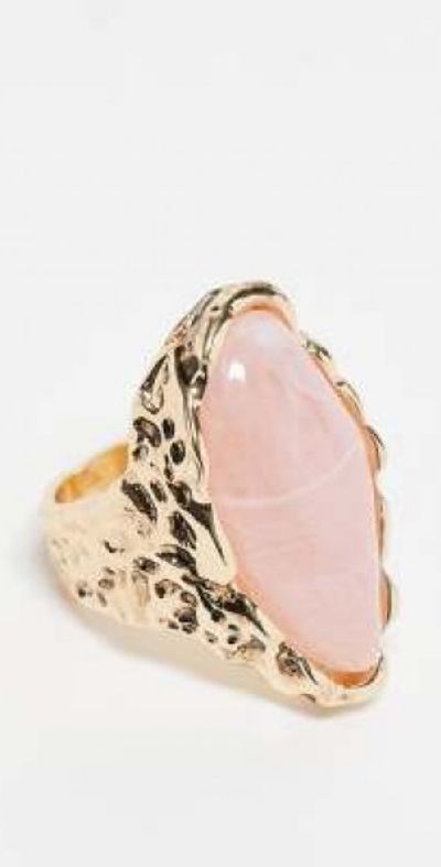 Reclaimed Vintage Reclaimed Vintage gold ring with faux rose quartz