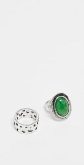Reclaimed Vintage Reclaimed Vintage unisex ring 2 pack with faux green stone in silver