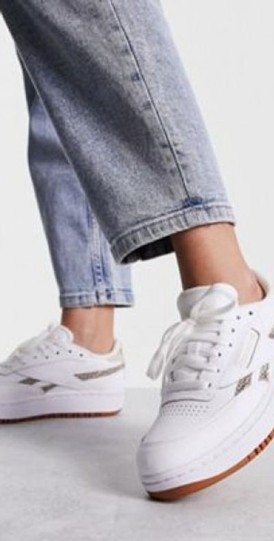 Reebok Club C Double sneakers in white and leopard print