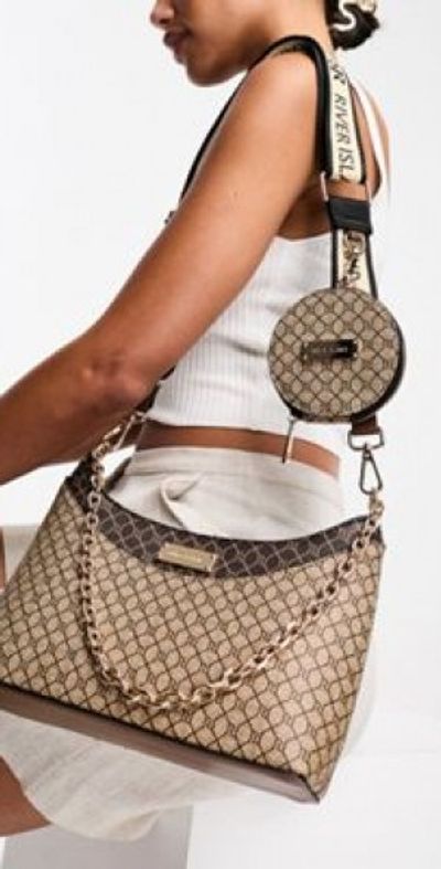 River Island River Island monogram pouchette crossbody bag in brown